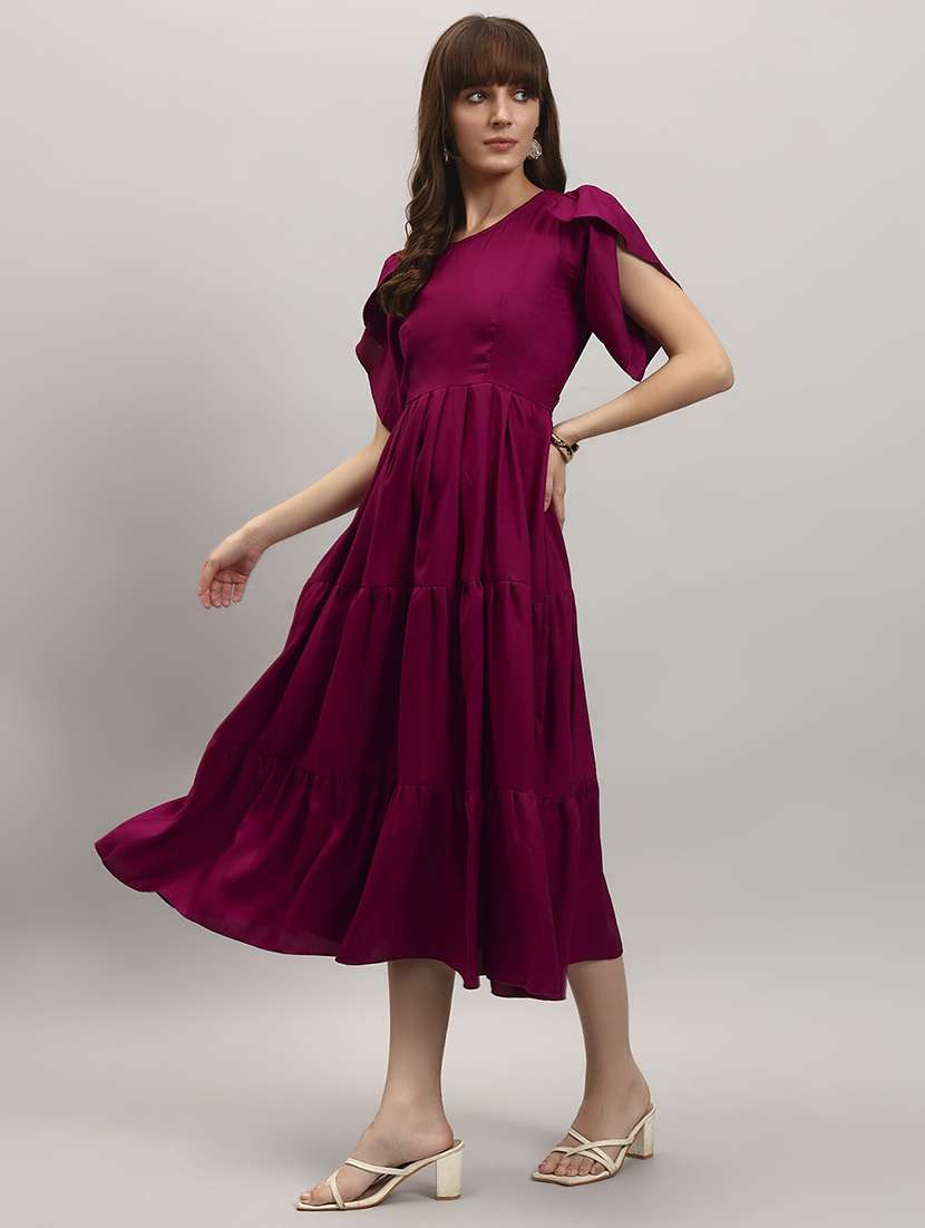 women solid tulip sleeve tiered dress - 22308505 -  Standard Image - 1