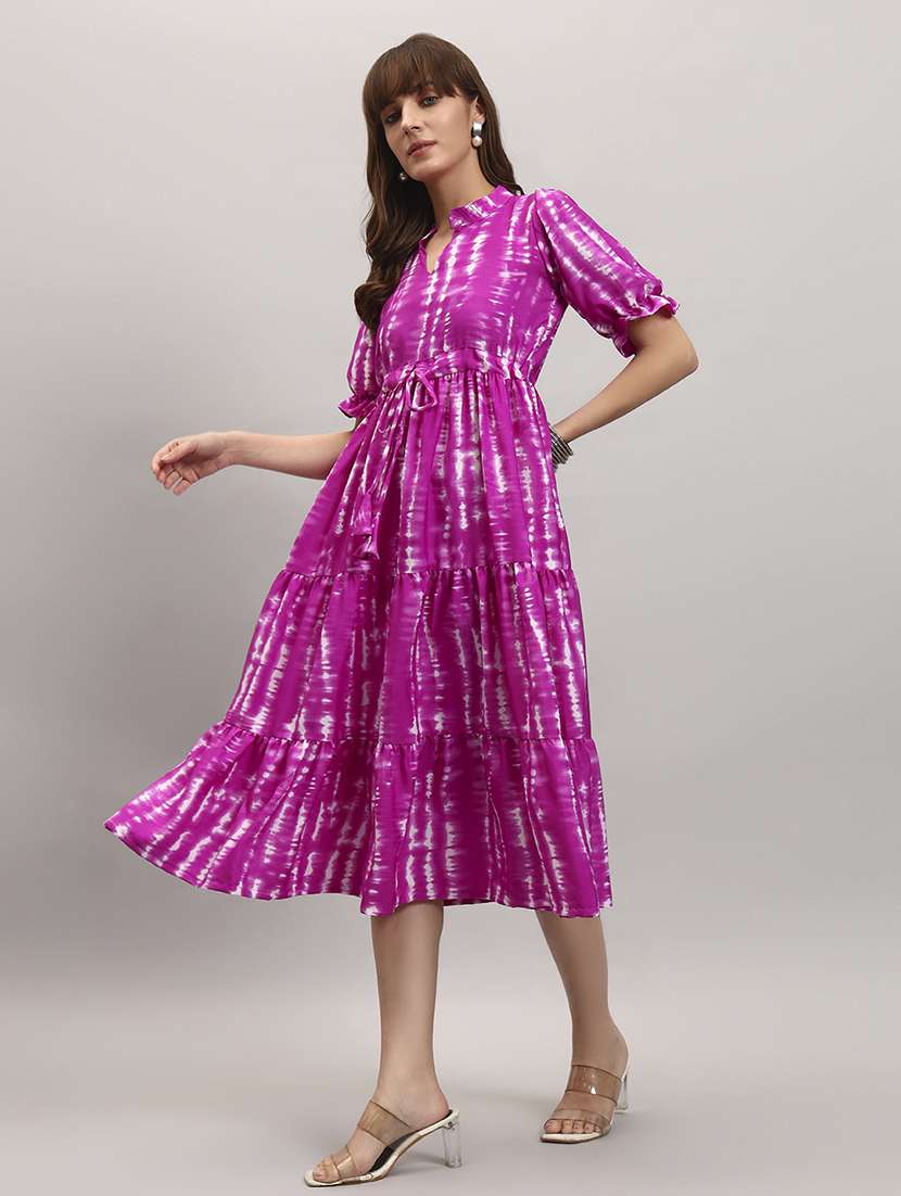 women tie & dye puff sleeve tiered dress - 22308573 -  Standard Image - 1
