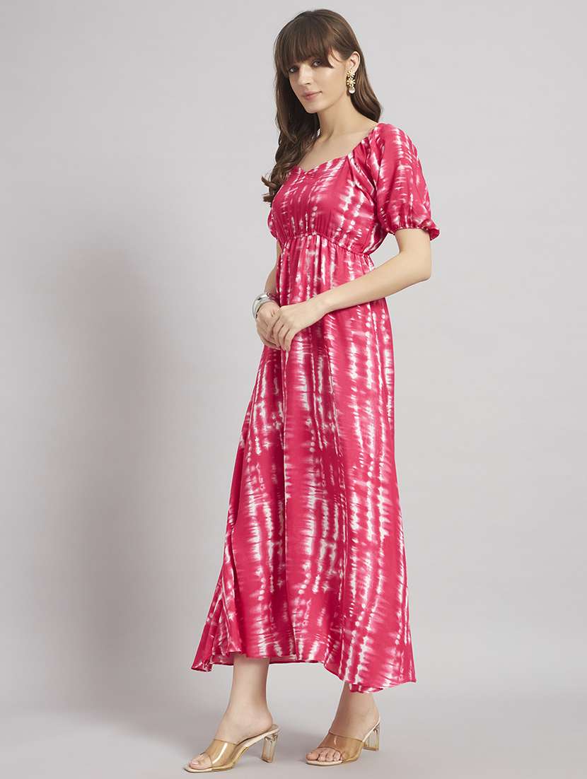 women tie & dye puff sleeve a-line dress - 22308636 -  Standard Image - 1