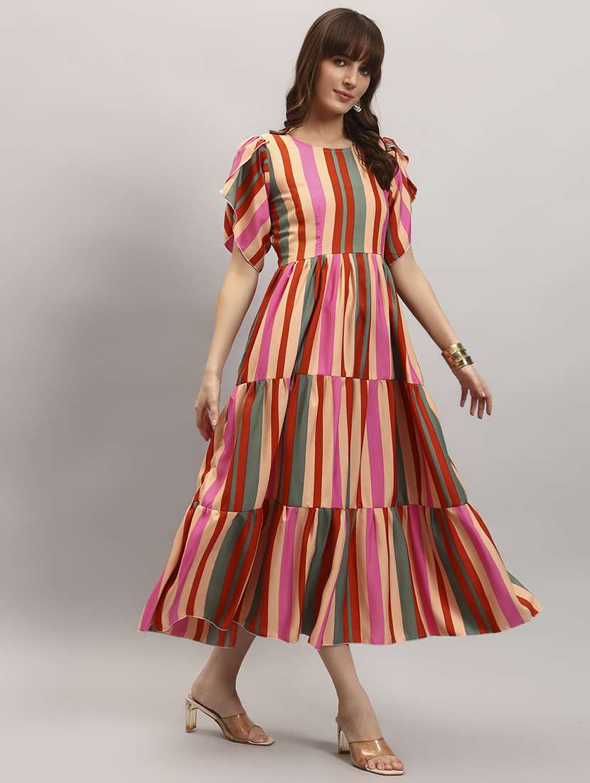women striped tulip sleep tiered dress