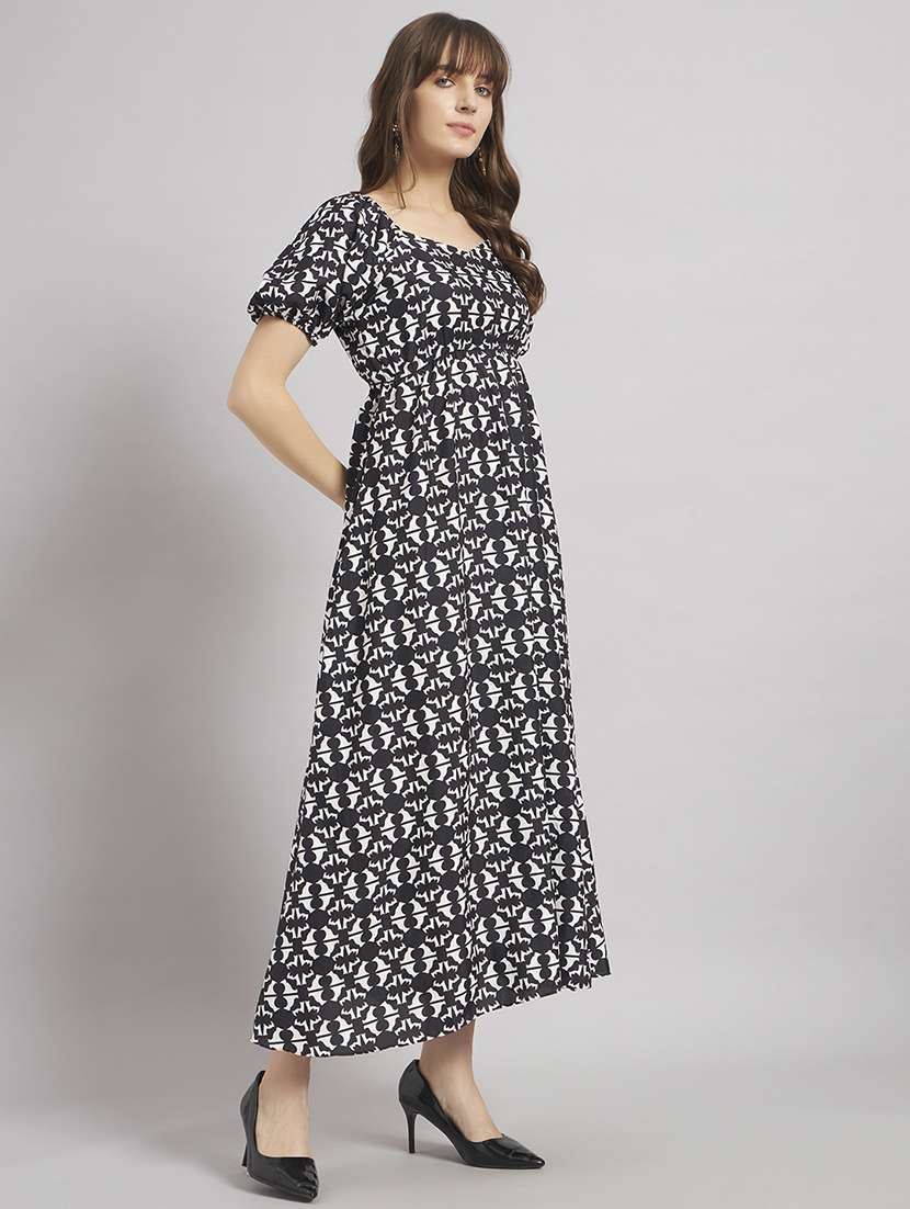 women printed puff sleeves a-line dress - 22308746 -  Standard Image - 1