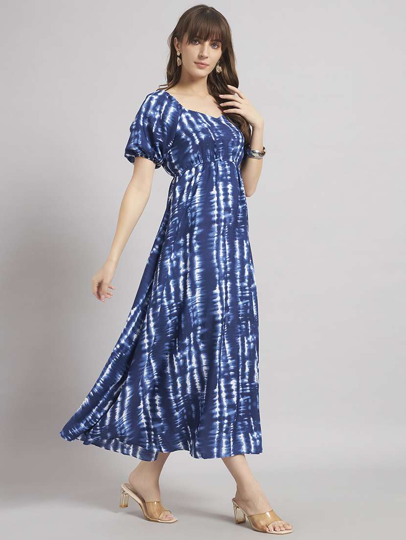 women tie & dye puff sleeve a-line dress - 22308775 -  Standard Image - 1