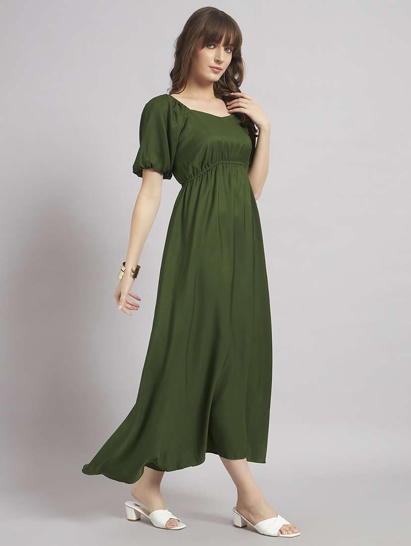 women solid puff sleeve a-line dress - 22308789 -  Standard Image - 1
