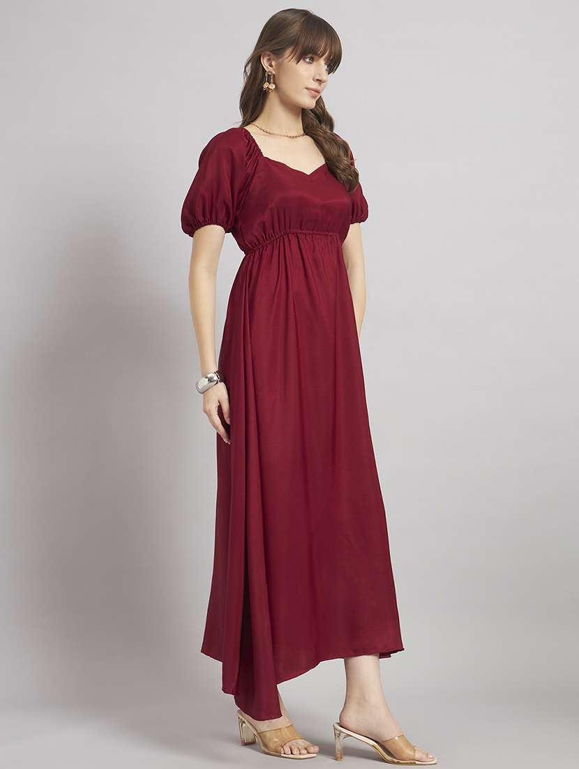 women solid puff sleeve a-line dress - 22308790 -  Standard Image - 1