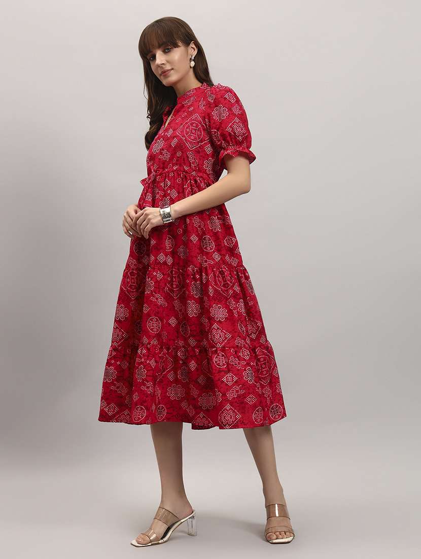 women bandhani puff sleeves tiered dress - 22308808 -  Standard Image - 1