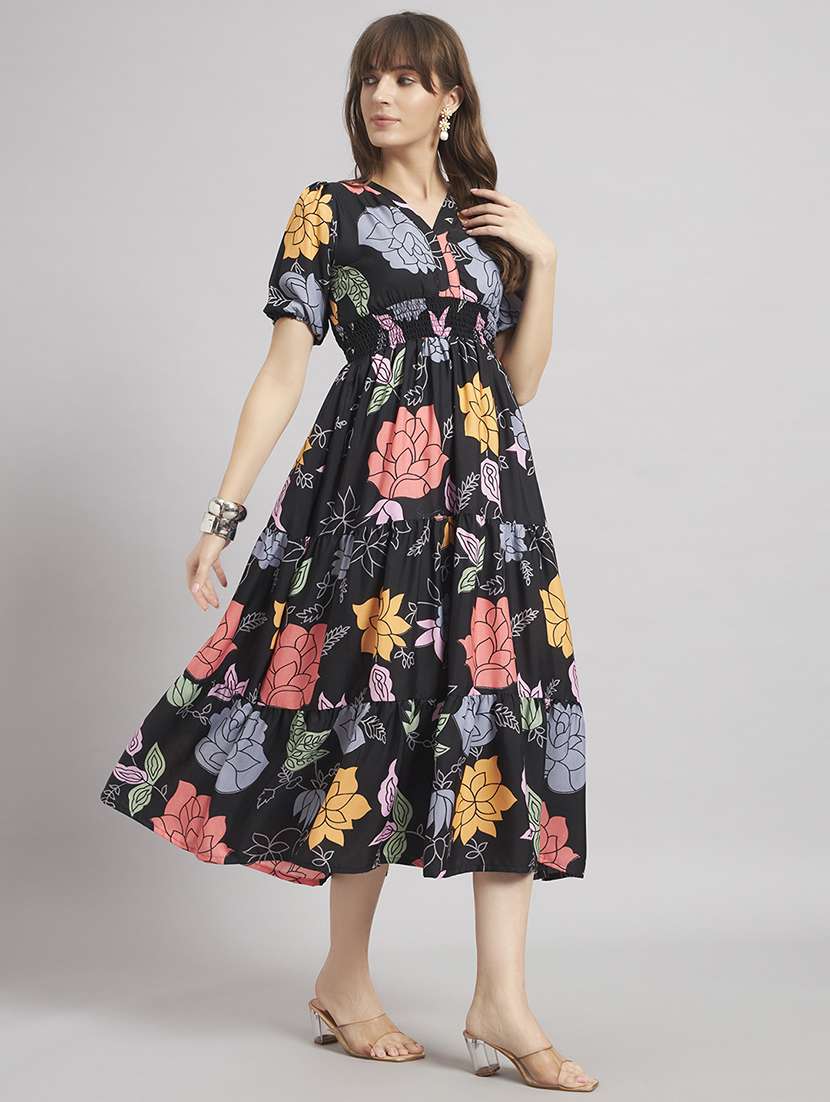 women printed puff sleeve tiered dress - 22308957 -  Standard Image - 1