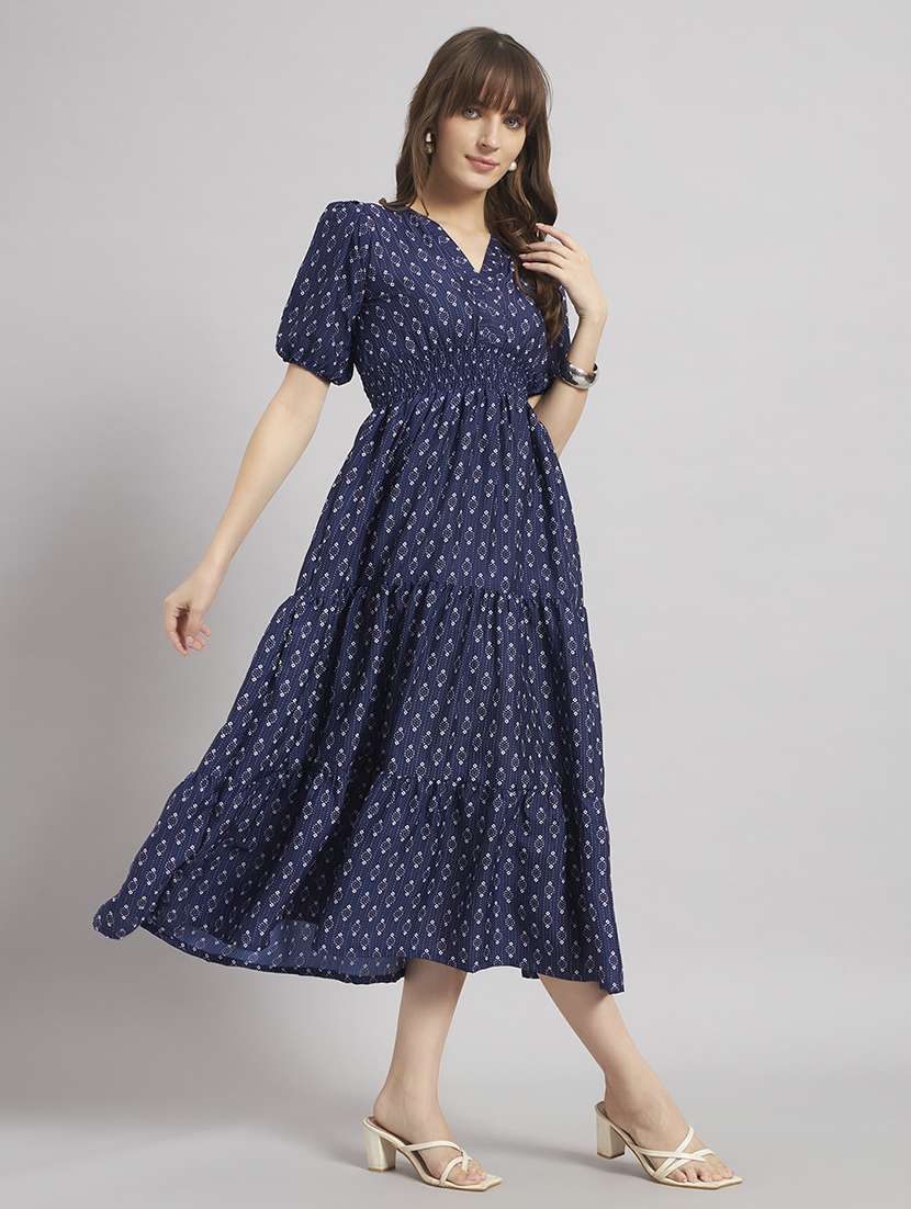 women printed puff sleeve tiered dress - 22308992 -  Standard Image - 1