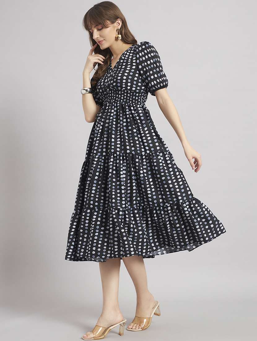women printed puff sleeve tiered dress - 22308993 -  Standard Image - 1
