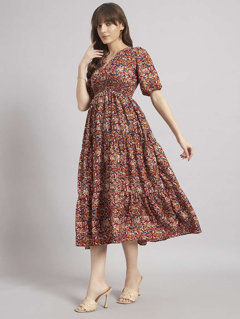 women printed puff sleeves tiered dress - 22309132 -  Standard Image - 1