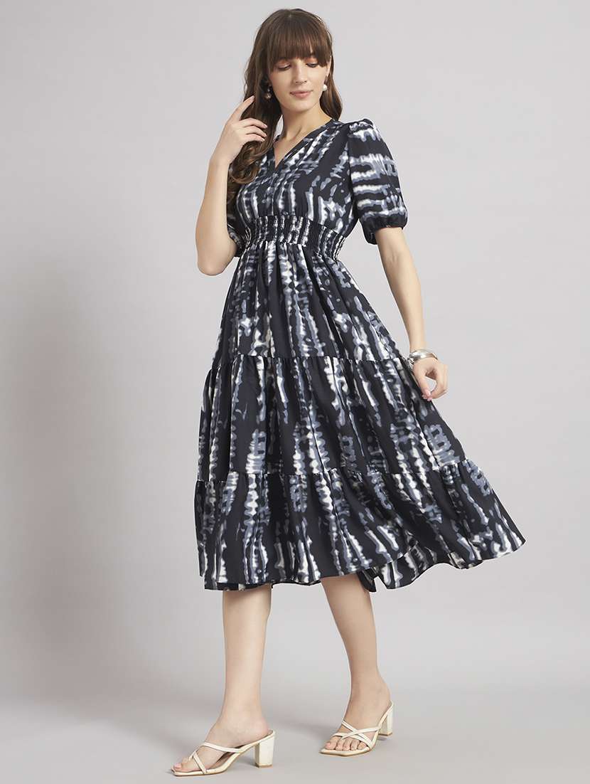 women printed v neck tiered dress - 22309166 -  Standard Image - 1