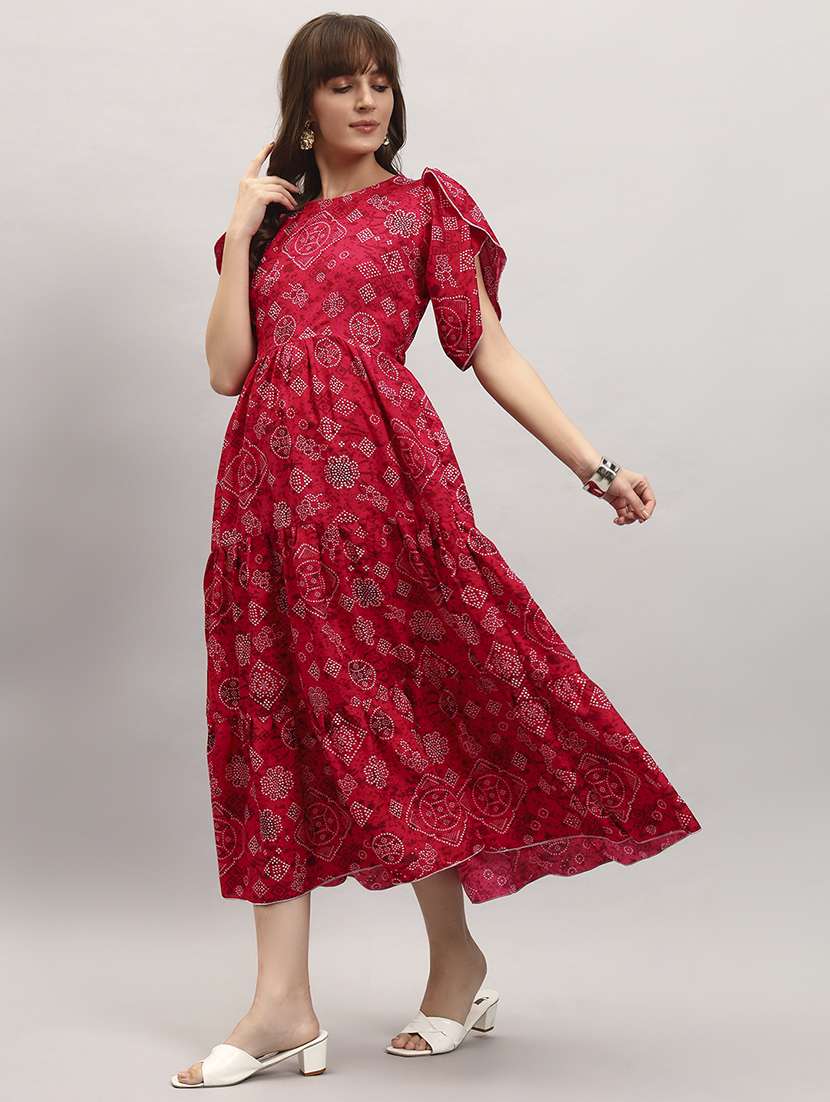 women bandhani print puff sleeve tiered dress - 22309200 -  Standard Image - 1