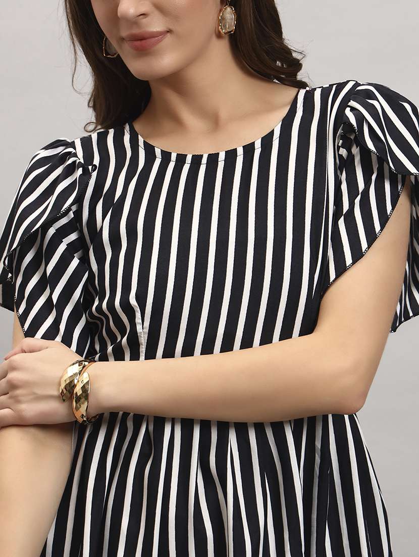 women striped round neck tiered dress - 22309207 -  Standard Image - 1