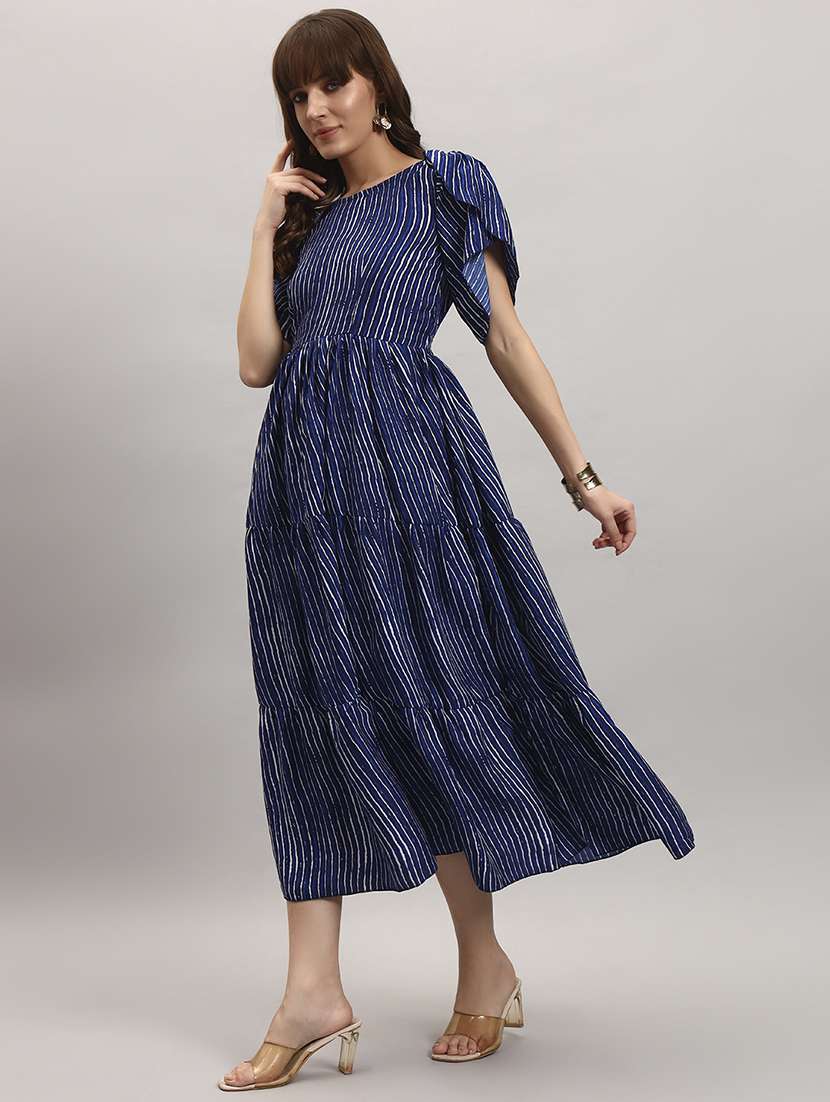 women striped tulip sleeve tiered dress - 22309213 -  Standard Image - 1