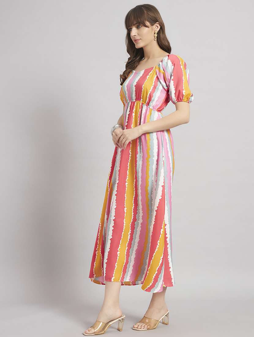 women printed puff sleeves a-line dress - 22309351 -  Standard Image - 1