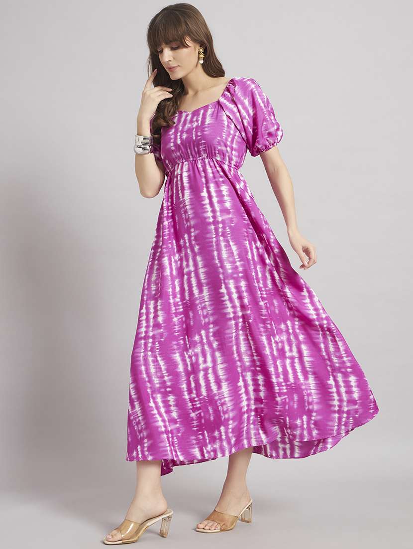 women tie & dye puff sleeve a-line dress
