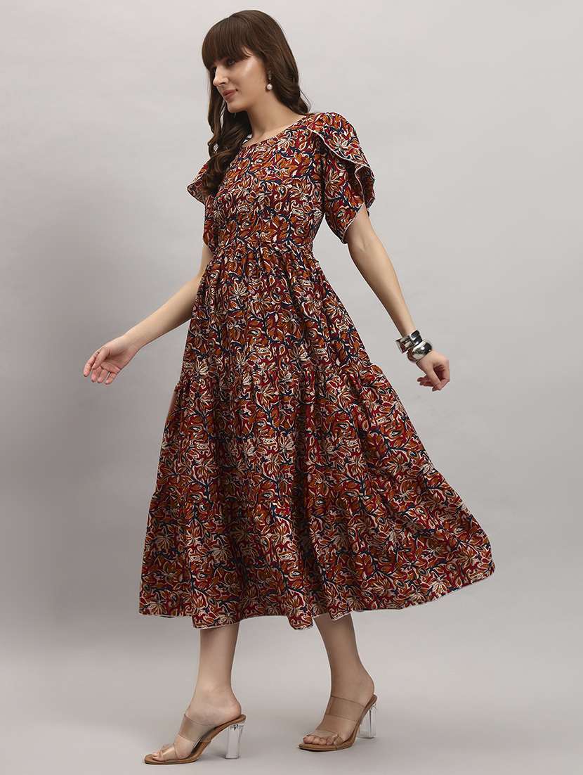 women printed tulip sleeves tiered dress - 22309392 -  Standard Image - 1