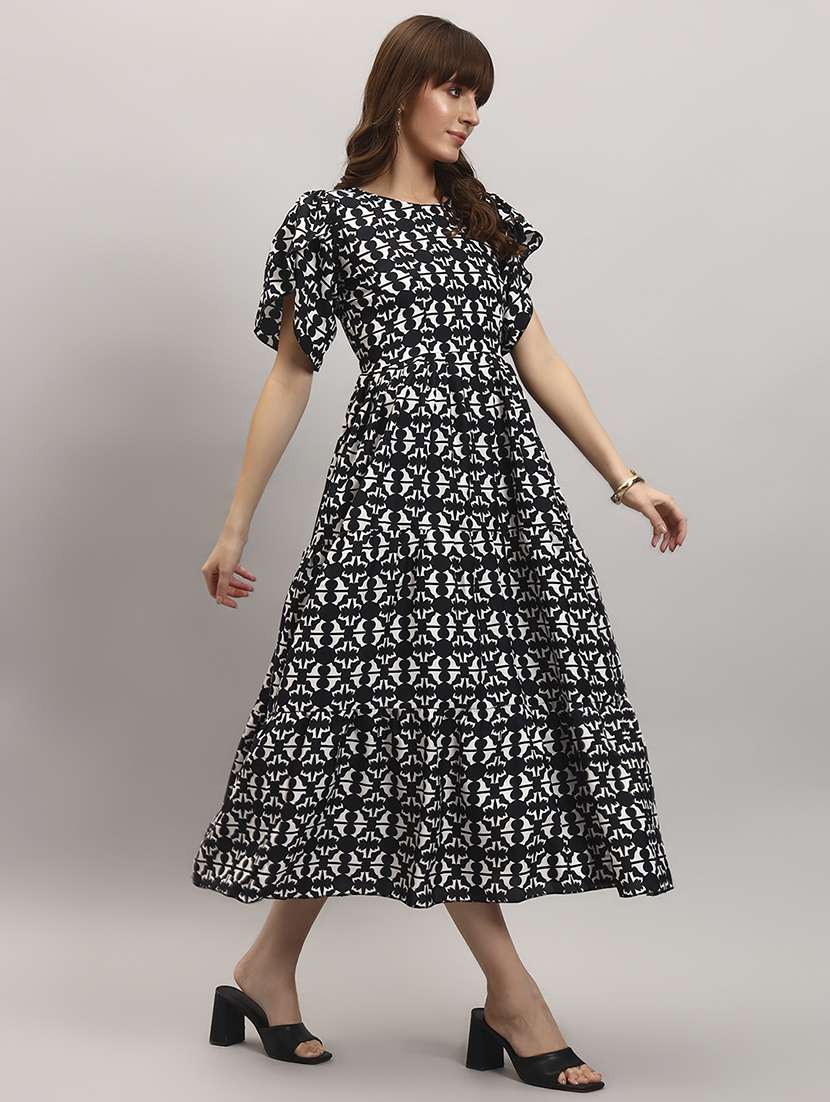 women printed tulip sleeve tiered dress - 22309398 -  Standard Image - 1