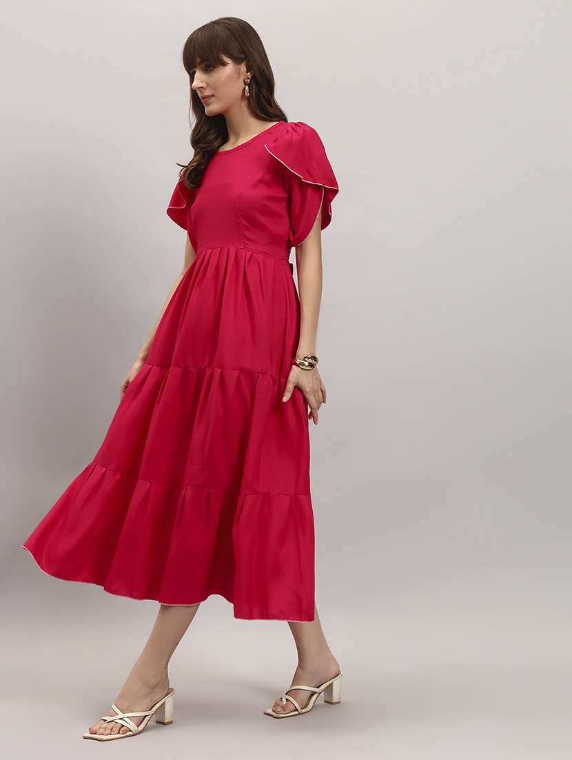 women solid tulip sleeve tiered dress - 22309442 -  Standard Image - 1