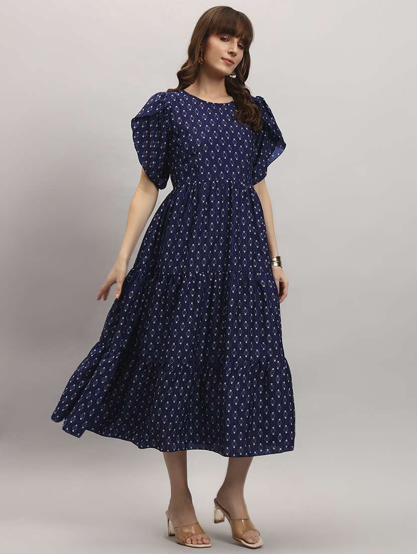 women printed tulip sleeve tiered dress - 22309452 -  Standard Image - 1