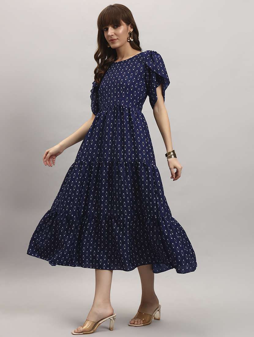 women printed tulip sleeve tiered dress - 22309454 -  Standard Image - 1