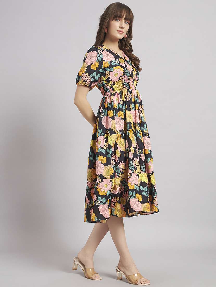 women printed puff sleeve tiered dress - 22309554 -  Standard Image - 1