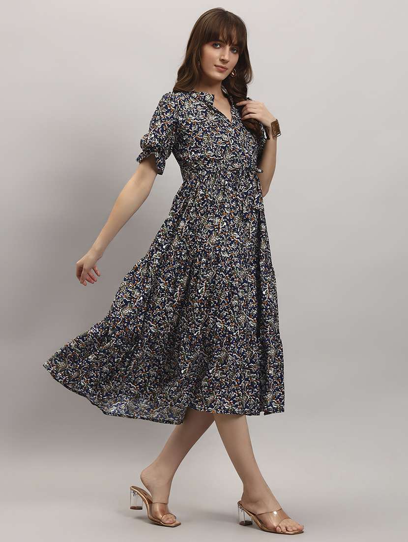 women printed puff sleeves tiered dress - 22309646 -  Standard Image - 1