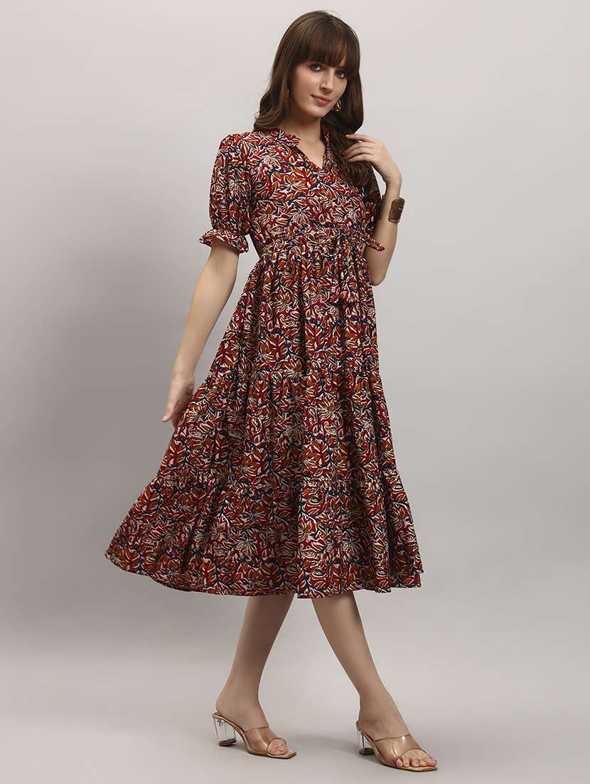 women printed puff sleeve tiered dress - 22309648 -  Standard Image - 1