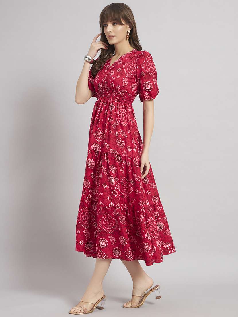 women bandhani puff sleeves tiered dress - 22309712 -  Standard Image - 1