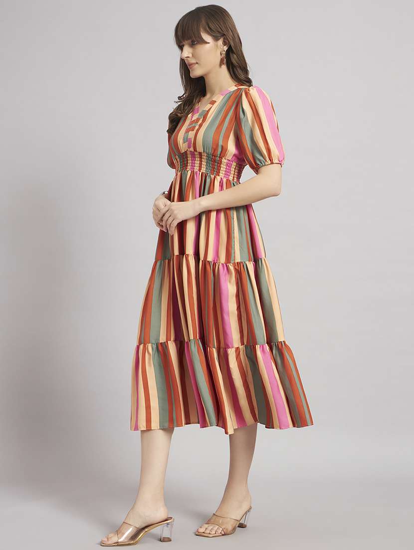 women printed puff sleeves tiered dress - 22309746 -  Standard Image - 1