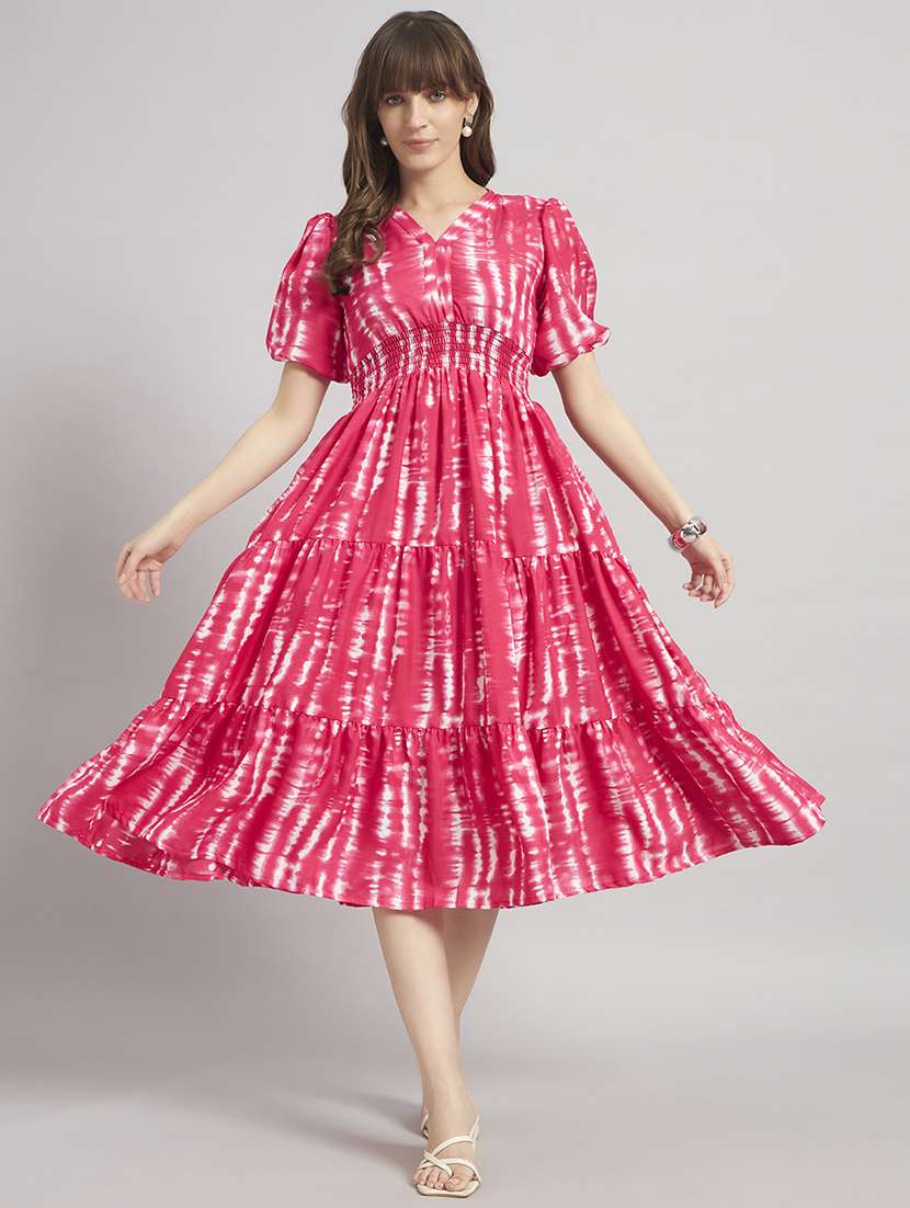 women tie & dye v neck tiered dress