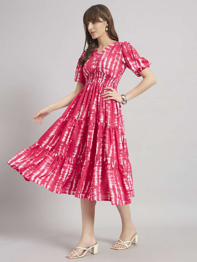 women tie & dye v neck tiered dress - 22309756 -  Standard Image - 1