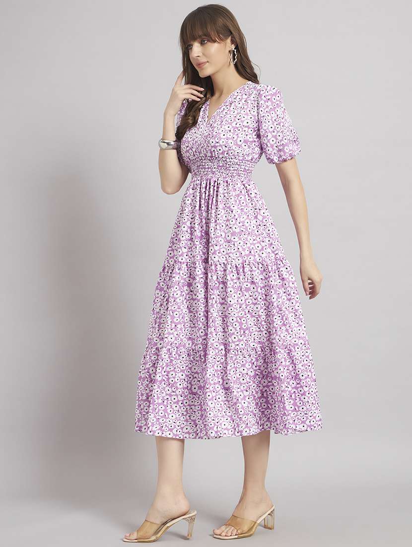 women floral puff sleeve tiered dress - 22309781 -  Standard Image - 1