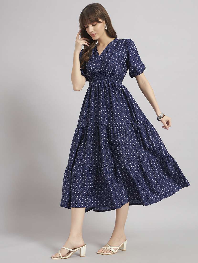 women printed puff sleeve tiered dress - 22309784 -  Standard Image - 1