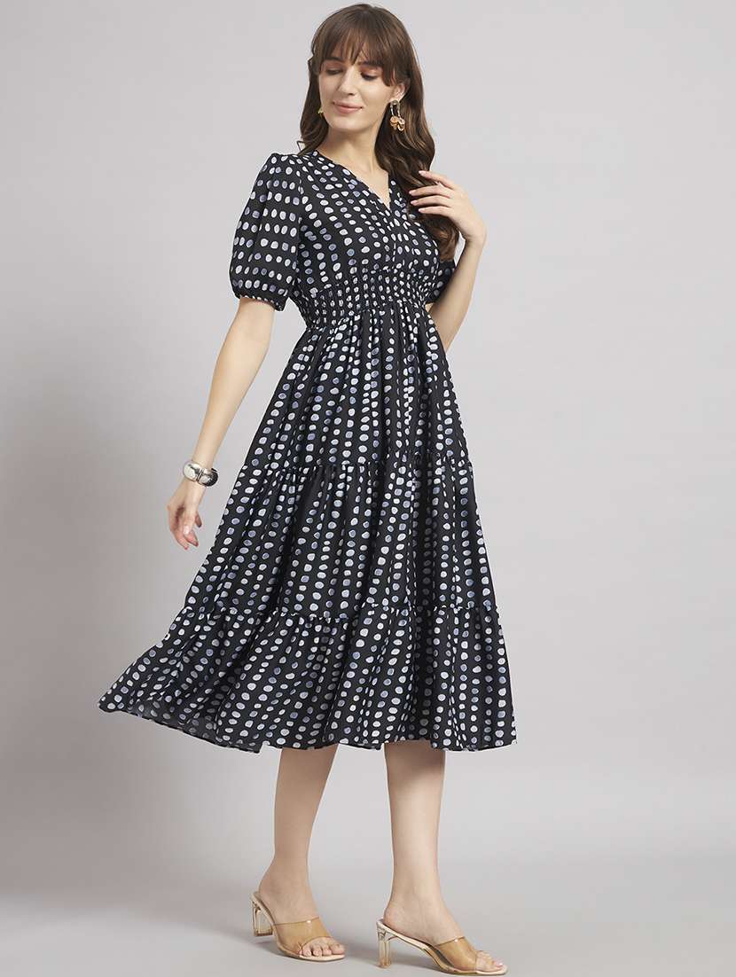 women printed puff sleeve tiered dress - 22309785 -  Standard Image - 1