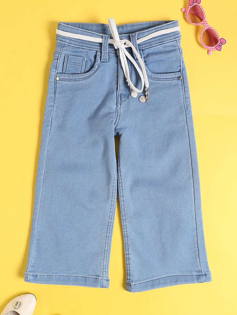 girls plain mid rise wide leg jeans - 22310249 -  Standard Image - 1