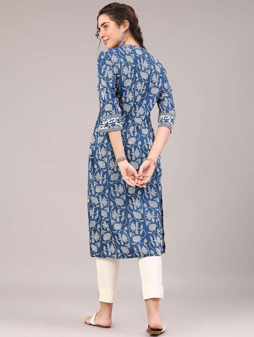 women printed three quarter sleeve straight kurta - 22310361 -  Standard Image - 4