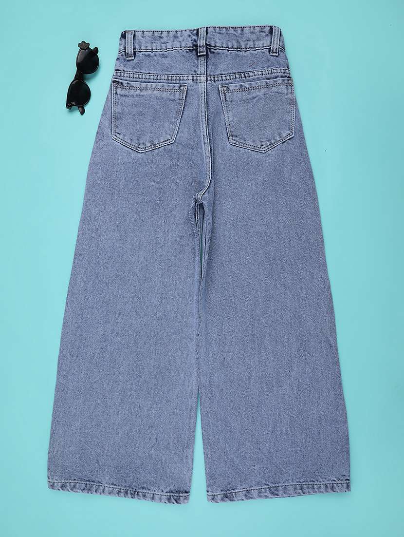 girls solid mid rise wide leg jean - 22310373 -  Standard Image - 1