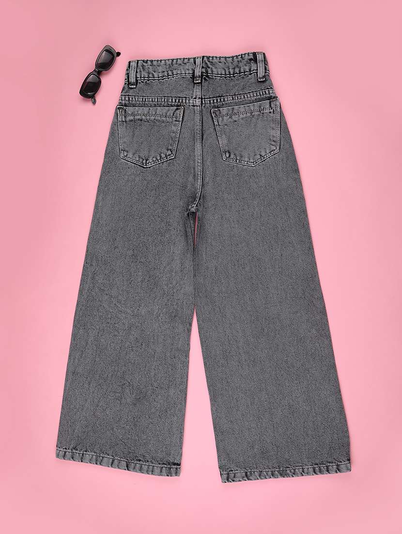 girls solid high rise wide leg jeans  - 22310375 -  Standard Image - 1