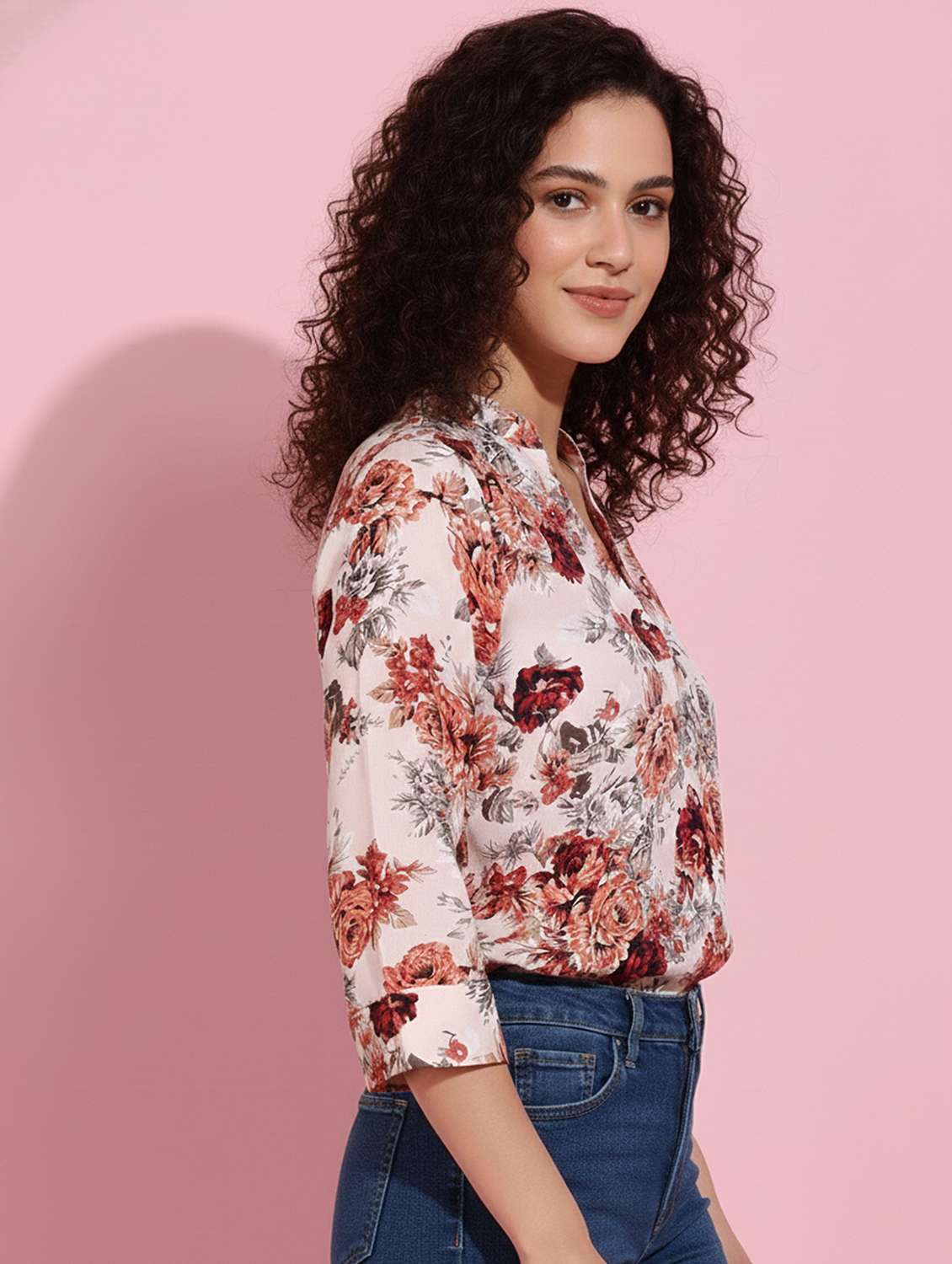 women floral three quarter sleeve top - 22310495 -  Standard Image - 1