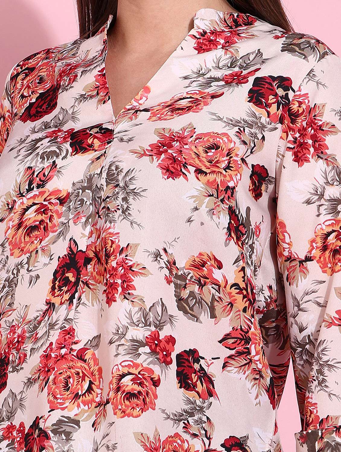 women floral three quarter sleeve top - 22310495 -  Standard Image - 4