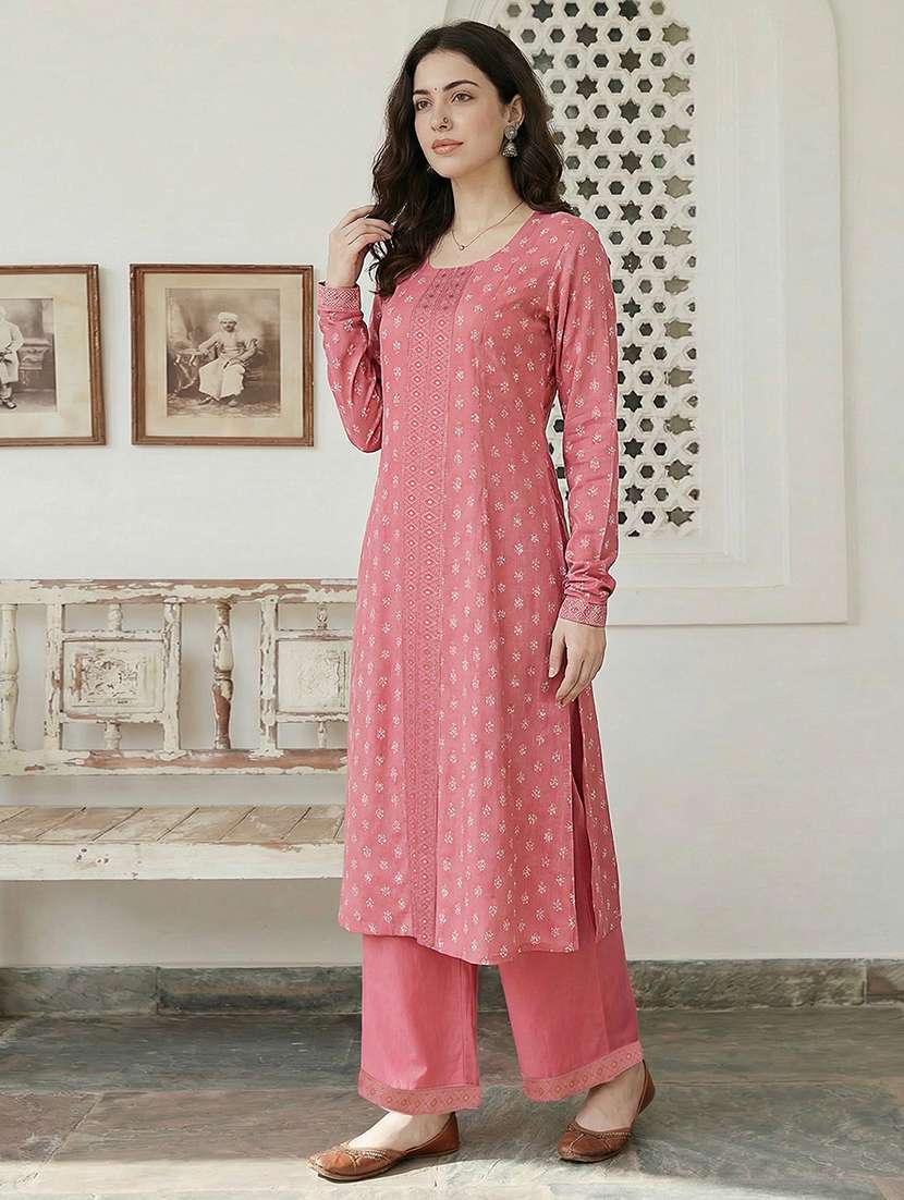 women printed long sleeve kurta pant set - 22310501 -  Standard Image - 1