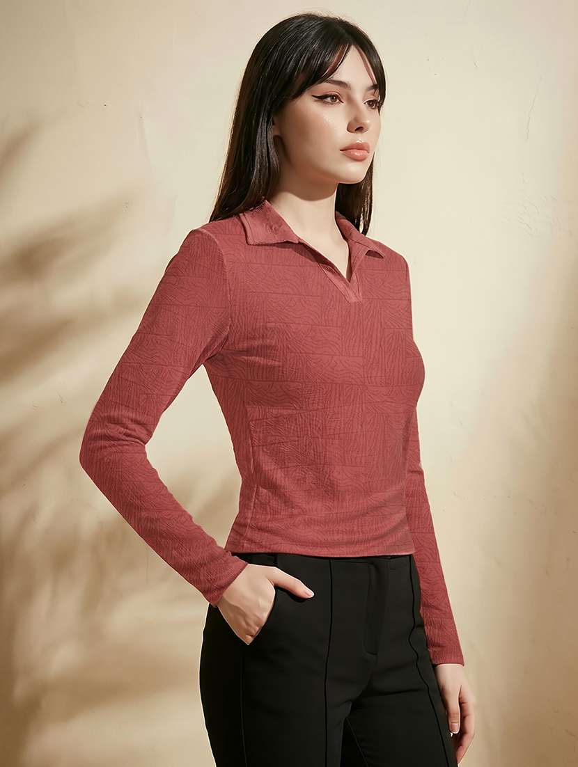 women solid collared long sleeve top - 22310510 -  Standard Image - 1