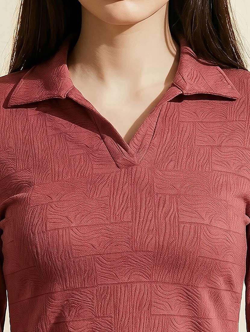 women solid collared long sleeve top - 22310510 -  Standard Image - 4