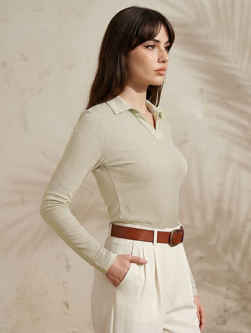 women solid collared long sleeve top - 22310511 -  Standard Image - 1