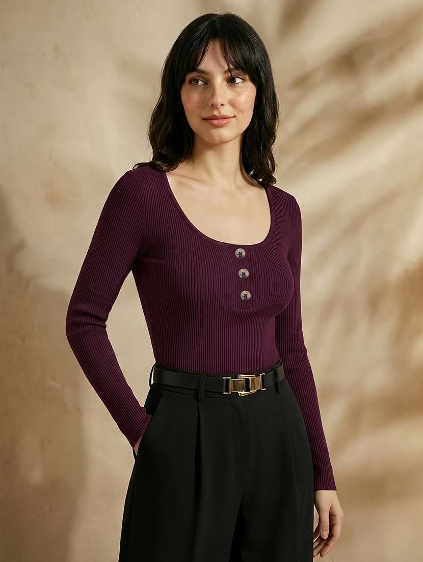 women solid long sleeve top - 22310512 -  Standard Image - 1