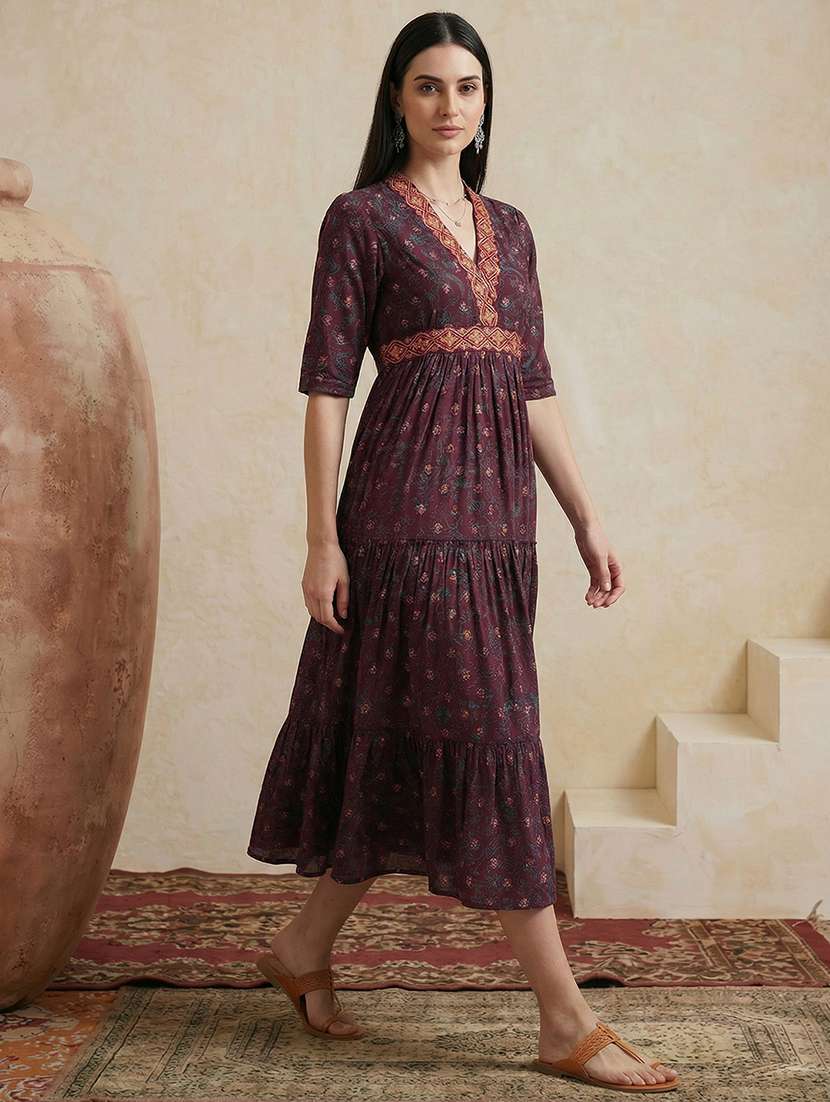 women floral three quarter sleeve ethnic dress - 22310520 -  Standard Image - 1