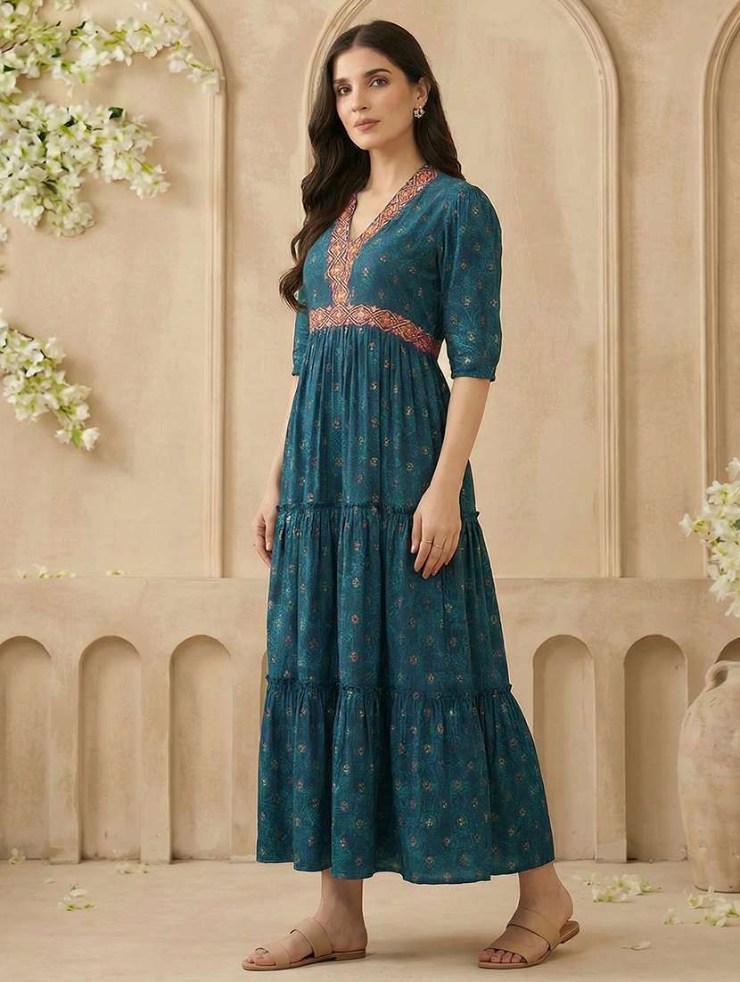 women floral three quarter sleeve ethnic dress - 22310521 -  Standard Image - 1