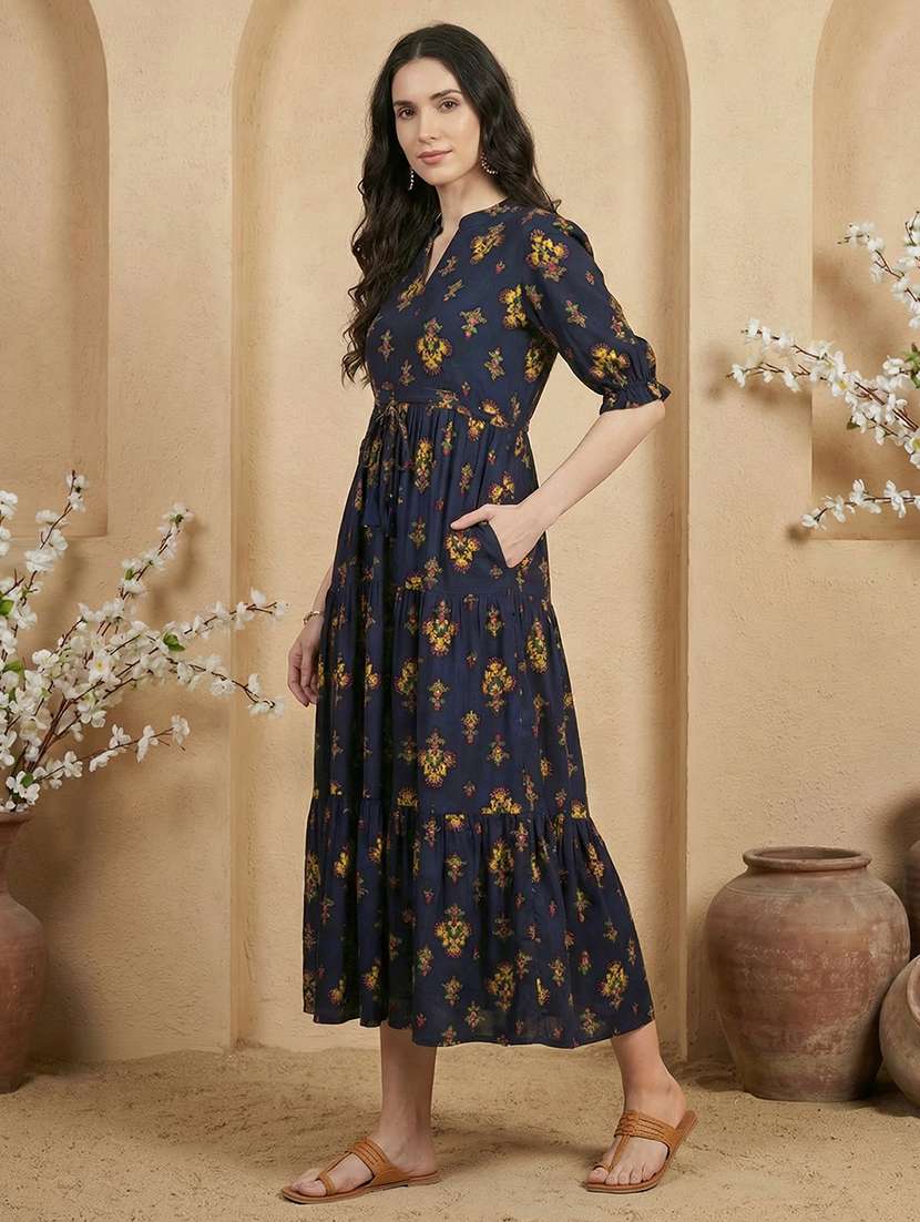women floral puff sleeve ethnic dress - 22310522 -  Standard Image - 1