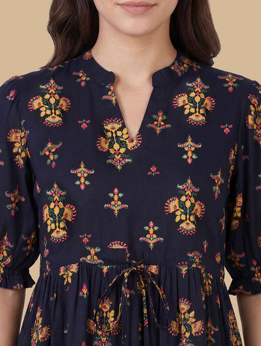 women floral puff sleeve ethnic dress - 22310522 -  Standard Image - 4