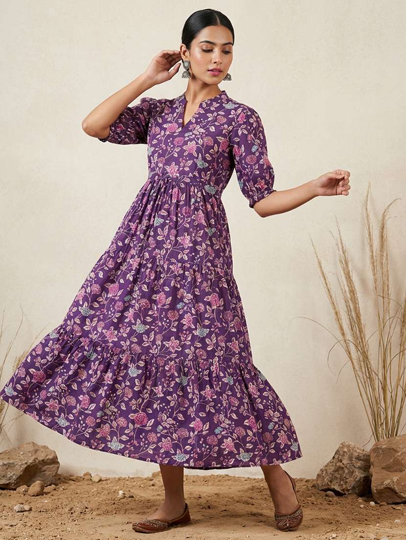 women floral puff sleeve ethnic dress - 22310524 -  Standard Image - 1